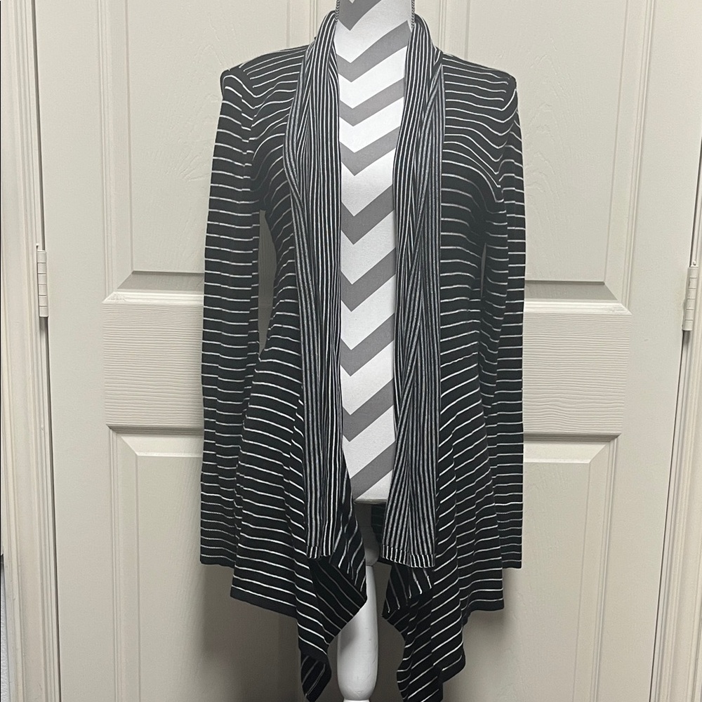 White House Black Market Black and White Striped Cardigan